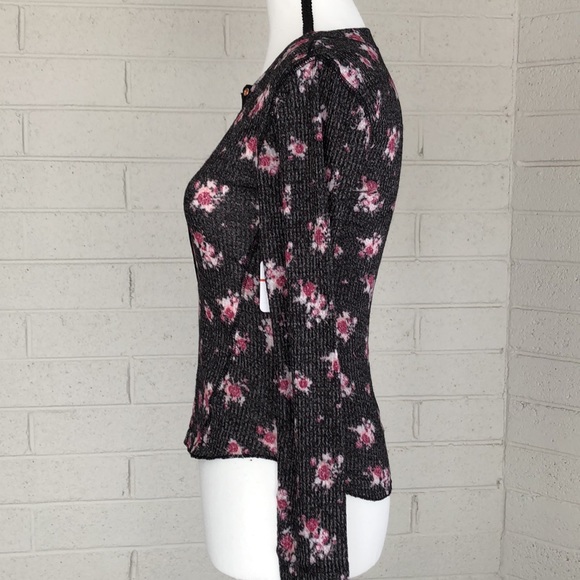 NWT Free People Intimately One of the Girls Printed Henley Top in Black Combo - Picture 7 of 11